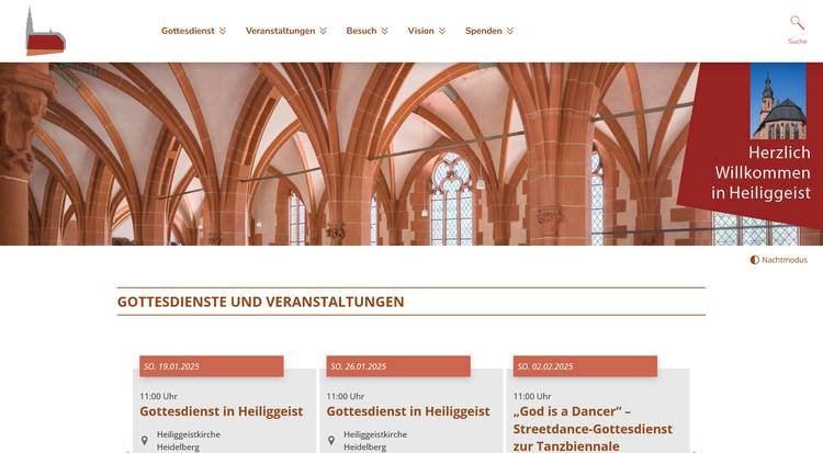Screenshot der Website heiliggeist-heidelberg.de als Beispiel für eine gute Farbgestaltung