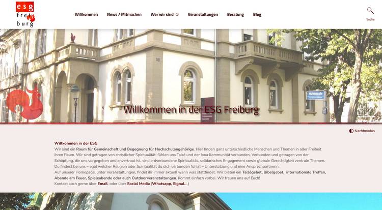 Screenshot der Website esg-fr.de als Beispiel für eine gute Farbgestaltung