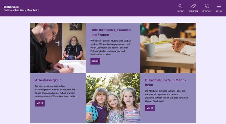 Screenshot der Website diakonie-mannheim als Beispiel eines gutem Layouts