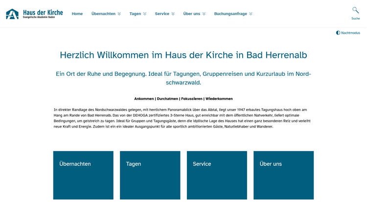 Screenshot der Website www.haus-der-kirche.ekiba.de als Beispiel für Kacheln