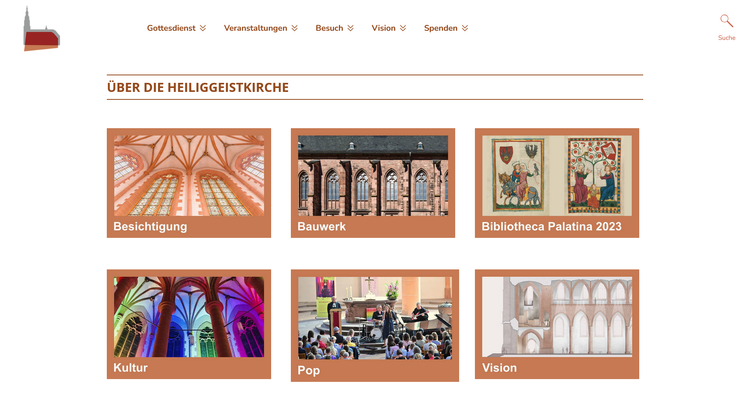 Screenshot der Website heiliggeist-heidelberg.de als Beispiel für Kacheln