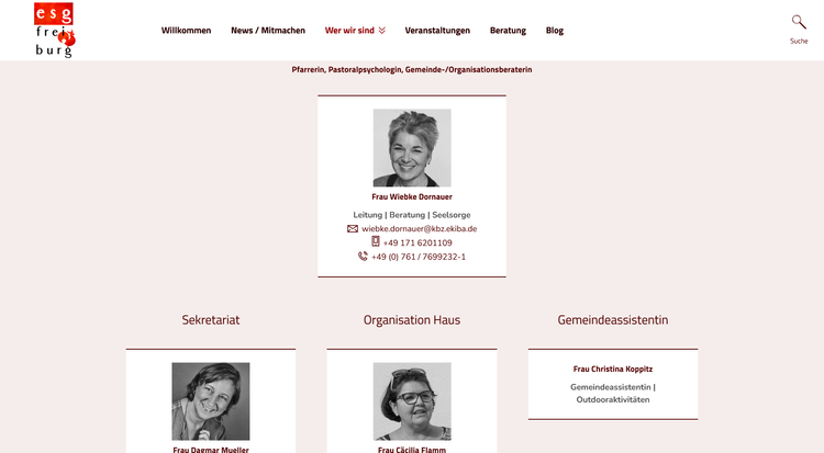 Screenshot der Website esg-fr.de/wer-wir-sind-2/ als Beispiel für Ansprechpartner Kacheln