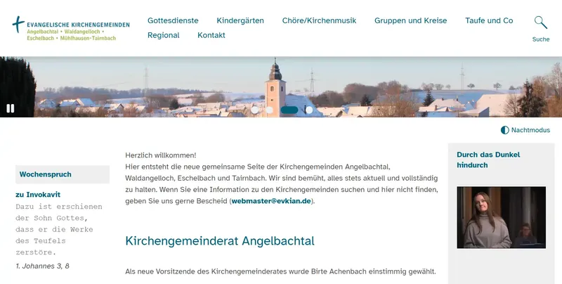 Webseite der Ev Kirchengemeinden Angelbachtal Waldangelloch Eschelbach Mühlhausen und Tairnbach