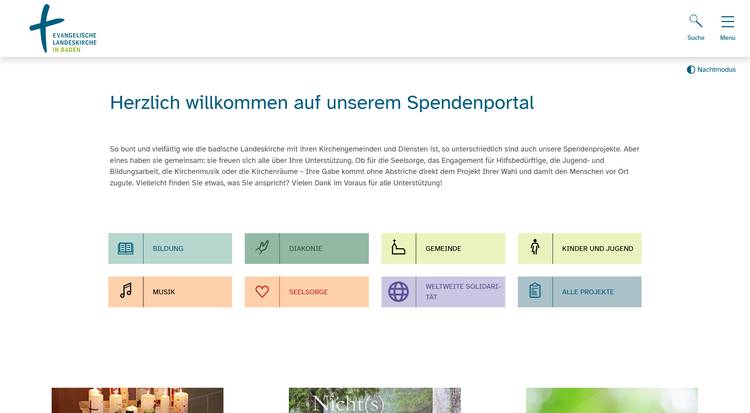Screenshot der Website gutes-spenden.de als Beispiel für Icon-Kachel