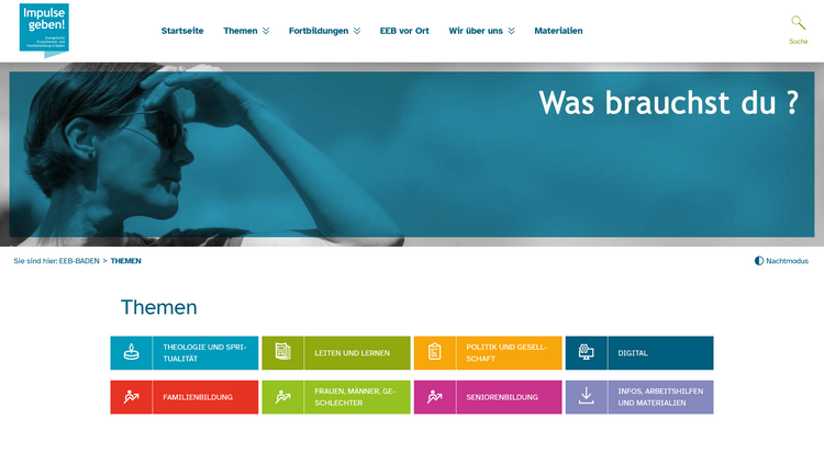Screenshot der Website eeb-baden.de/themen als Beispiel für Icon-Kacheln