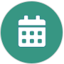 Quelle: fontawesome.com Icon von einem Kalender auf einem türkisenem Hintergrund (Kreis)