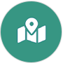 Quelle: fontawesome.com Icon von einer Karte mit Standort Marker auf einem türkisenem Hintergrund (Kreis)