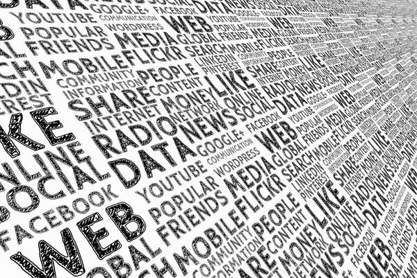 Grafik mit einer Vielzahl von Schlagworten rund um das Internet und soziale Medien
