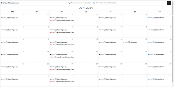 Alle Termine eines Monats übersichtlich in der Kalenderansicht.