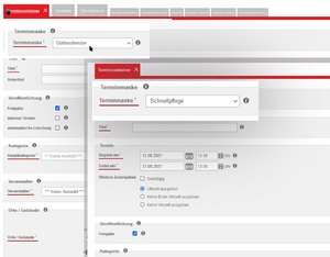 Screenshot der LUKAS-Terminverwaltung mit geöffnetem Terminmasken-Dropdown