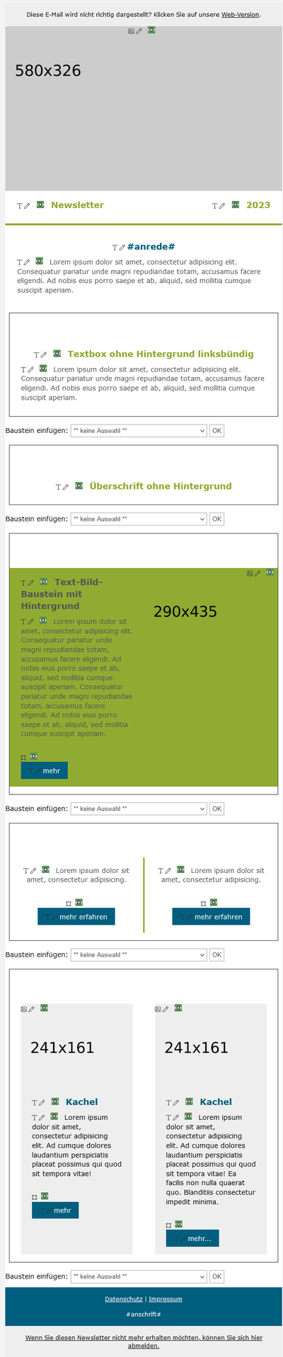 Quelle: Web Commerce GmbH Screenshot von einer Newsletter Vorlage in EDITH