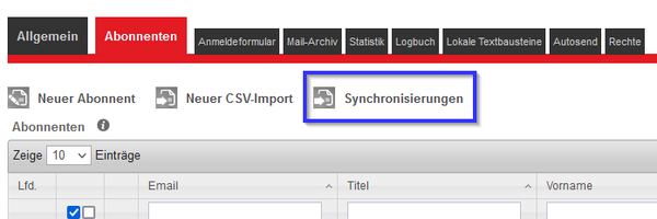 Quelle: Web Commerce GmbH Screenshot vom Backend LUKAS von der Synchronisierung der Newsletter-Abonnenten