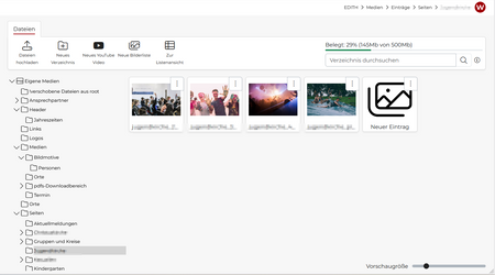 Screenshot vom Medienarchiv im Backend von LUKAS