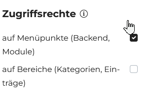 Auswahl der Zugriffsrechte von Rollen